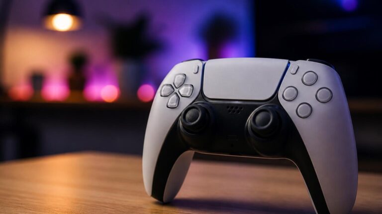 Controle de videogame sobre uma mesa com luz suave, evocando expectativa por um novo lançamento