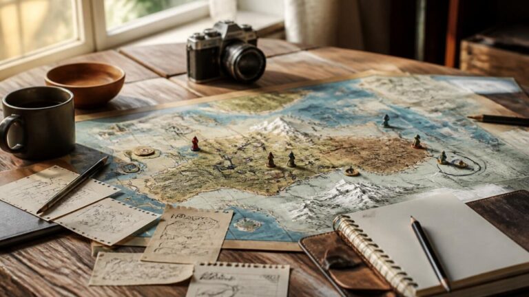 Mapa de jogo com detalhes antigos e ruínas que remetem a jogos anteriores